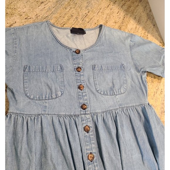 Blue Buttoned Puff Sleeve Sundress - Picture 6 of 15